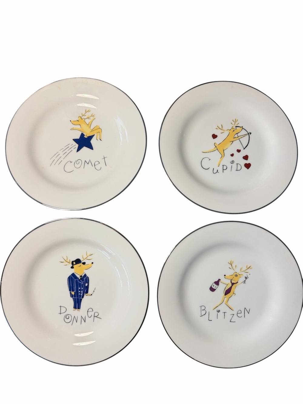 Pottery Barn White Reindeer Dessert Plate